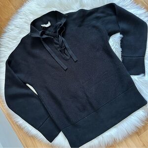 EVERLANE The Lace-Up Smock Ribbed Wool Blend Sweater in Black